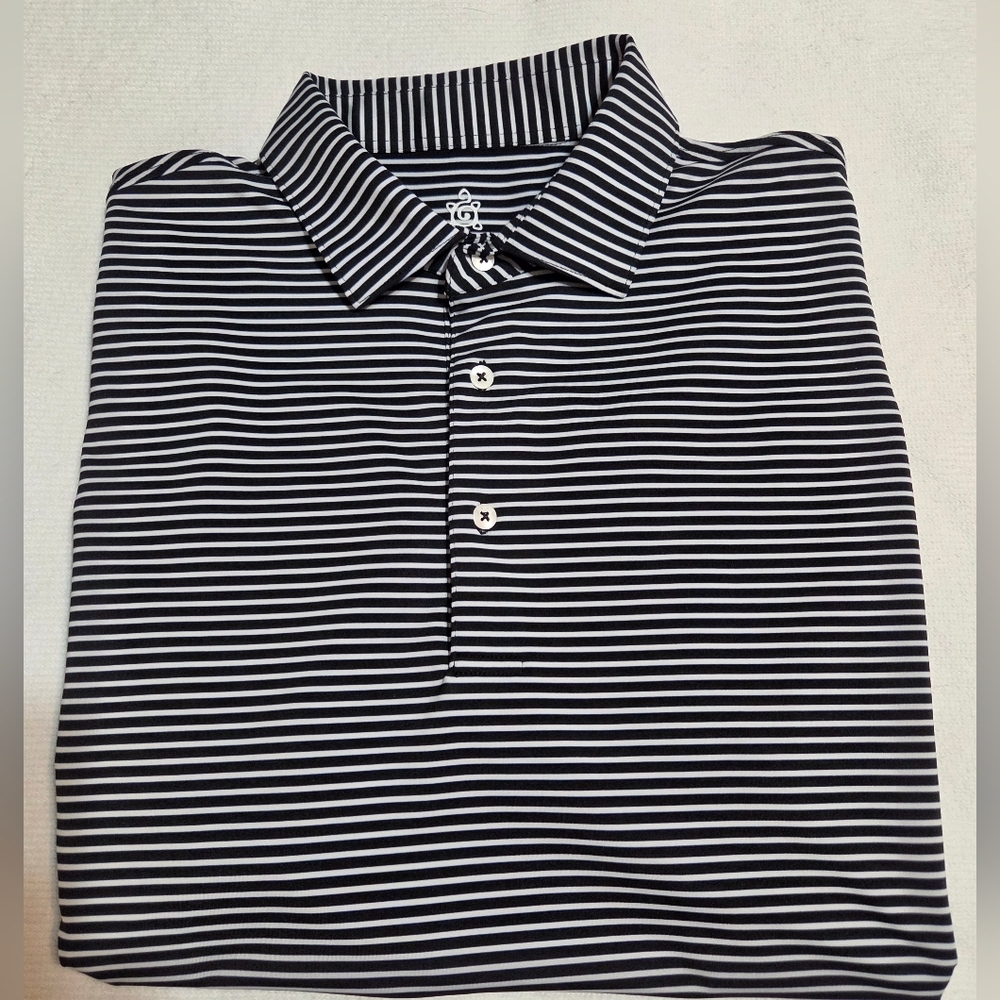 Turtleson Striped Black and White Polo Shirt with Classic Collar By  Sz L
